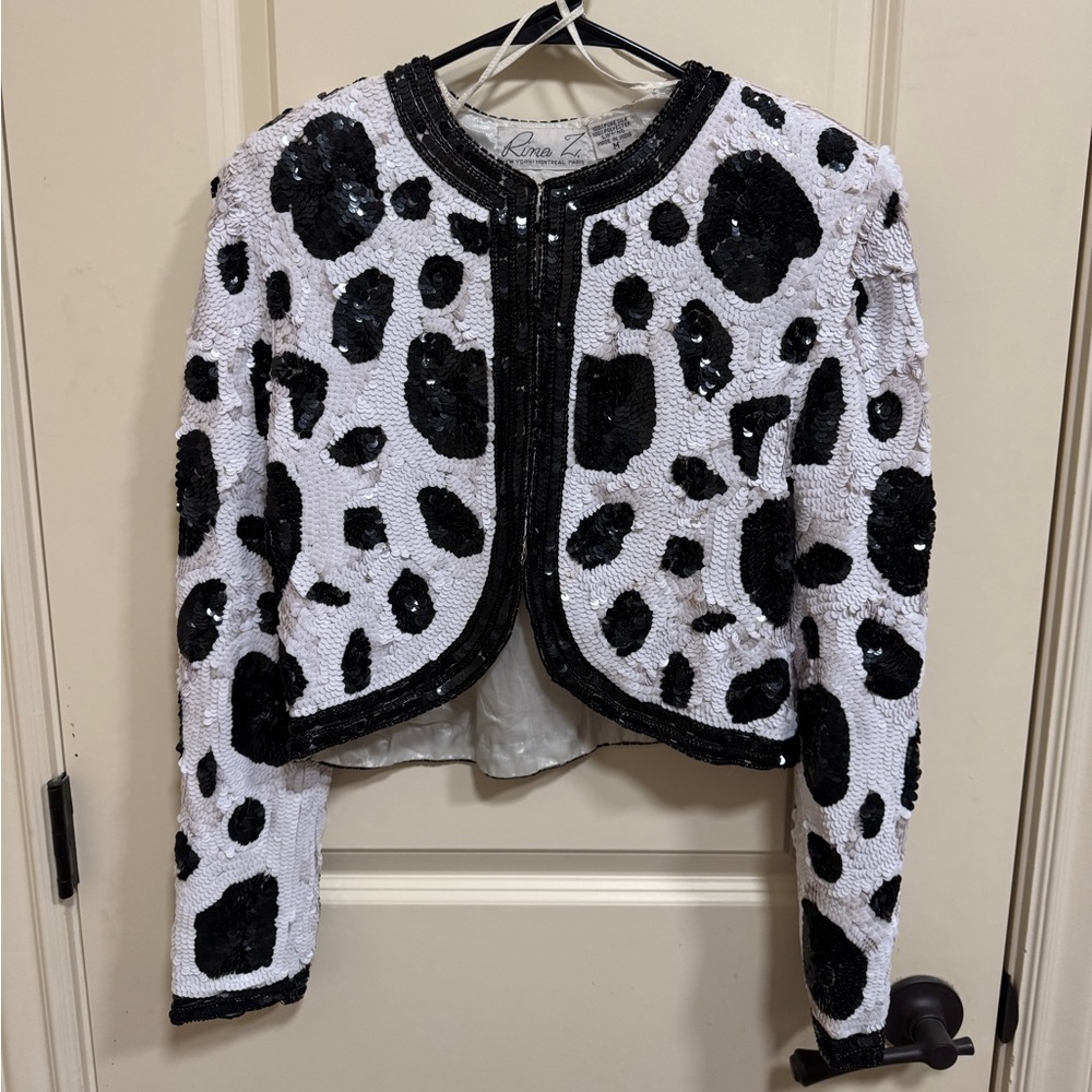 Vintage 80’s Dalmatian/Cow Print Cropped Sequin Jacket - perfect for Halloween!
